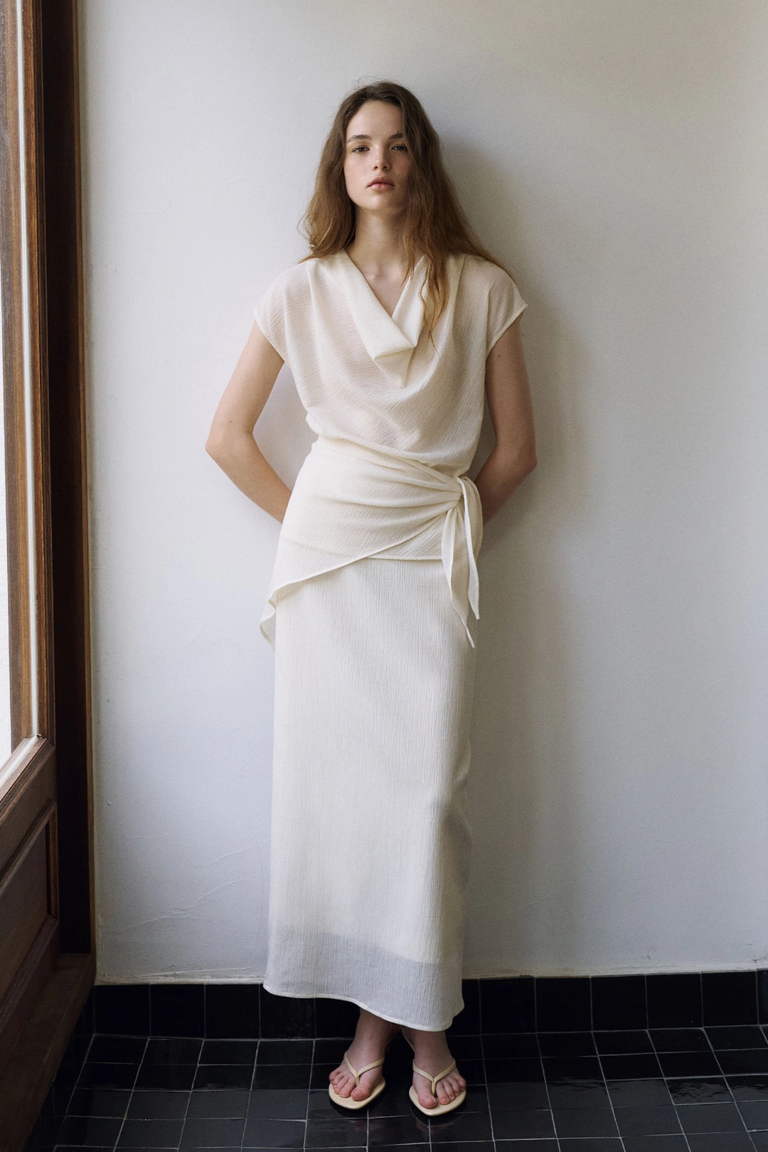 라메레이 [2차 리오더][스카프 Set]Pleats Maxi Skirt[LMBFSUSK418]-Ivory 상품 이미지 1