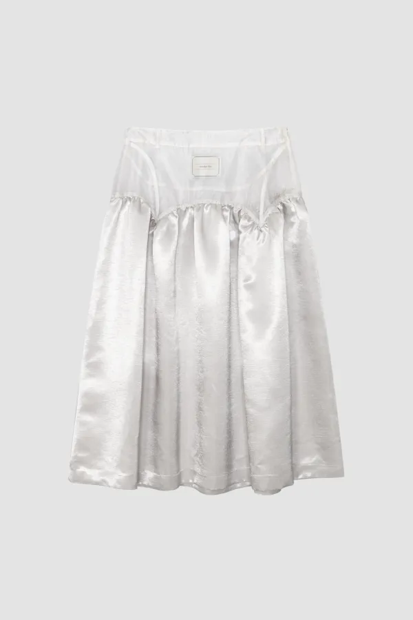 SHEER SATIN LONG SKIRT_WHITE SILVER