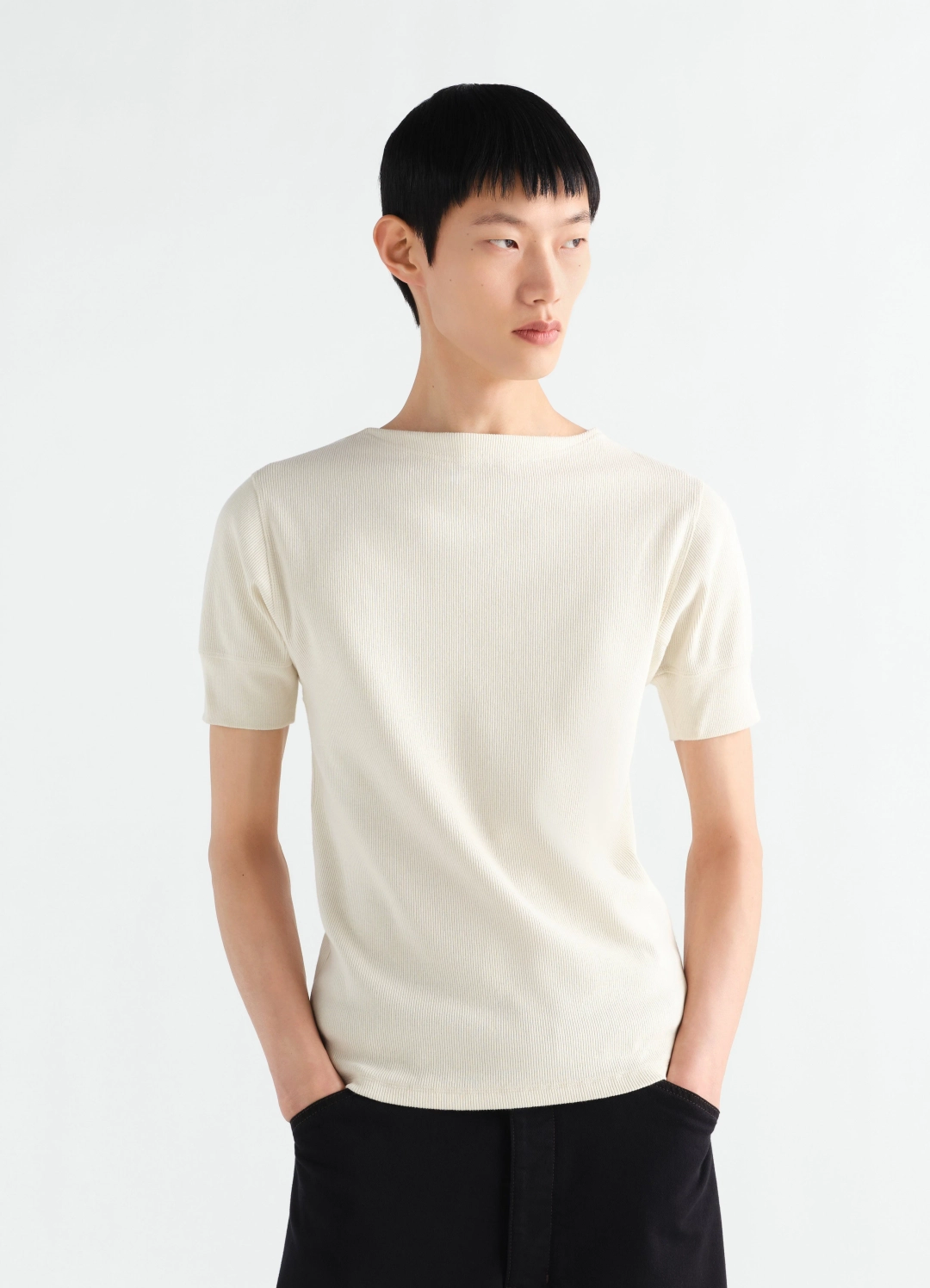 르메르 BOAT-NECK T-SHIRT IN LINEN AND COTTON RIBBED JERSEY 상품 이미지 1