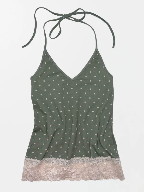 Dot Lace Halter Top Khaki