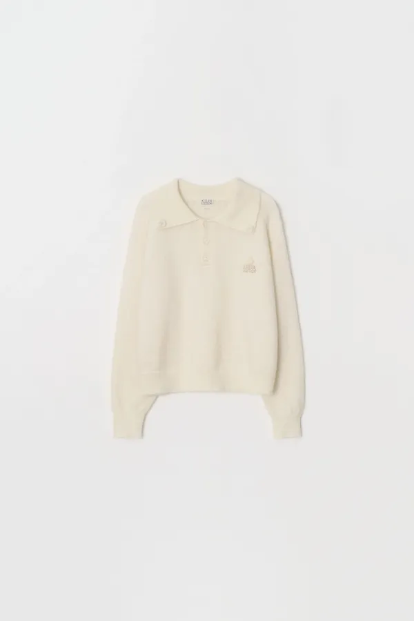 Floral Beaded Mohair Collar Knit (Ivory)