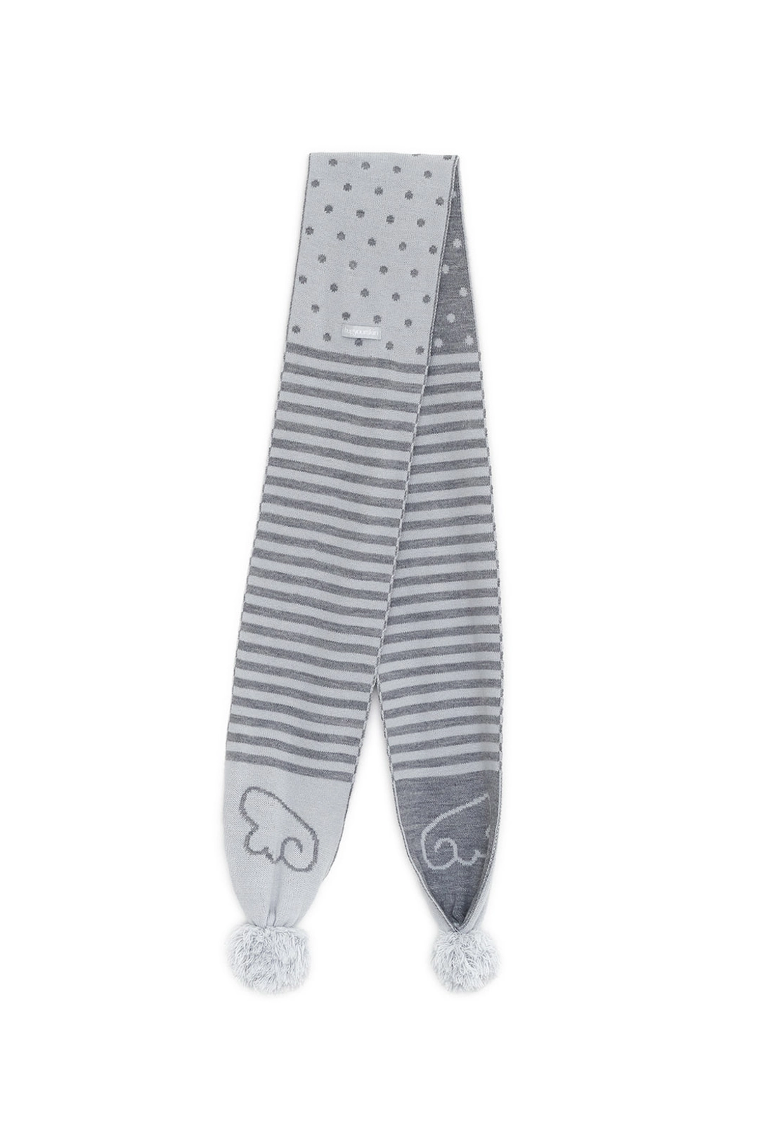 허그유어스킨 Angel wing stripe pom-pom muffler (Gray) 상품 이미지 1