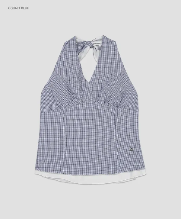 (BL-4427)TINY CHECK HALTER TOP