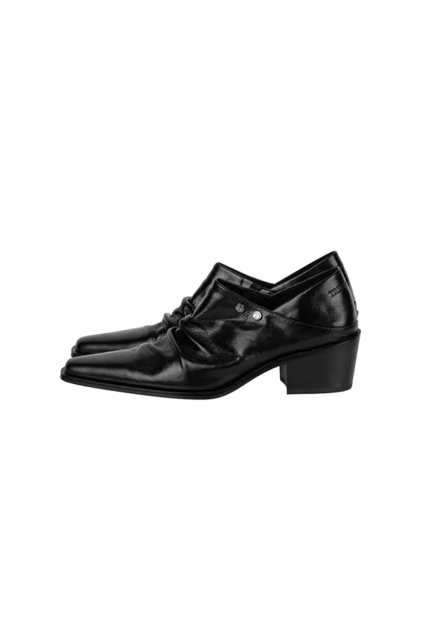 Ruched Leather Babouche [ Black ]