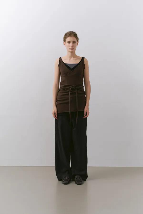 RAW CUT STRAP DRESS, BROWN