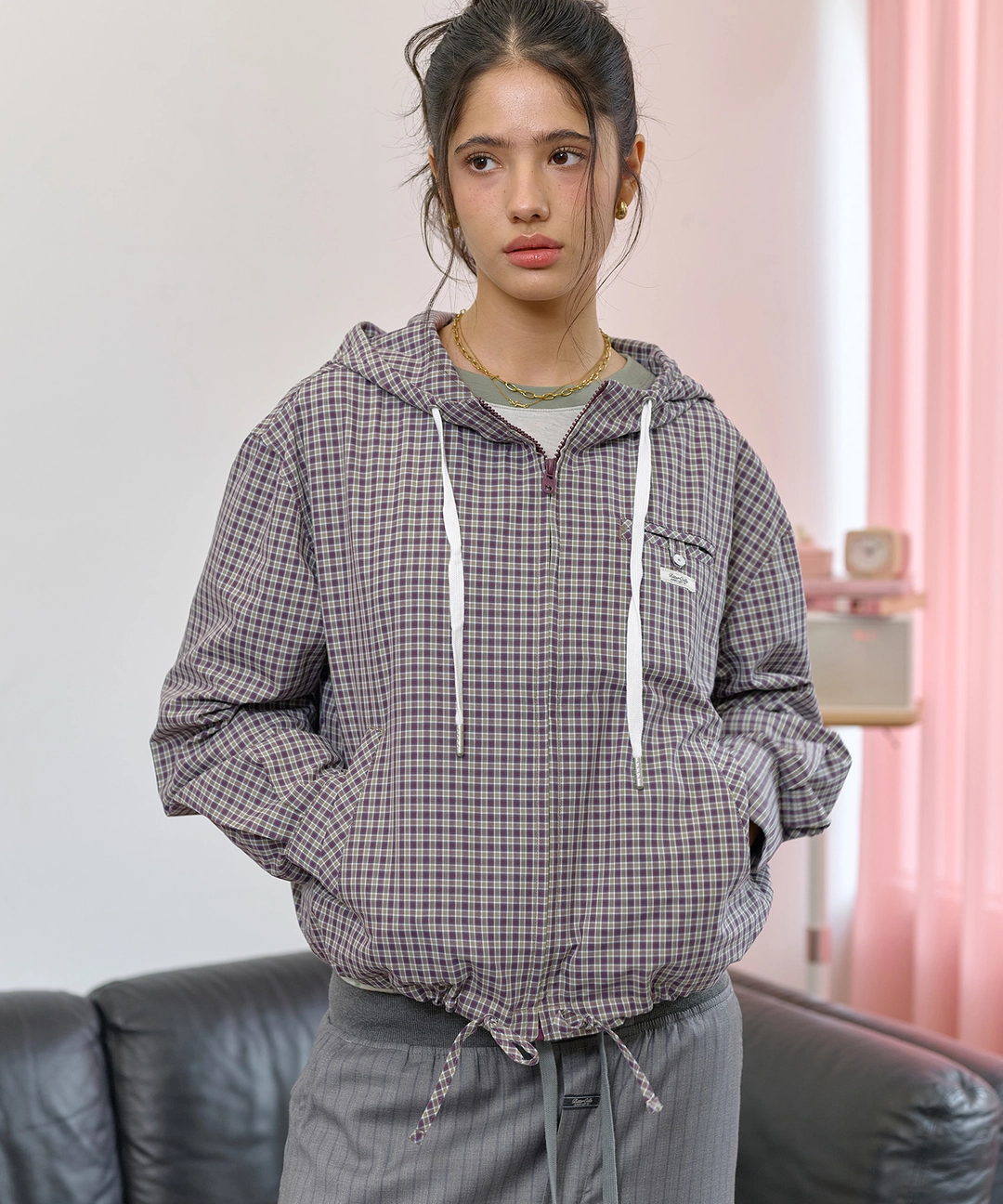 비터셀즈 Hoodie Crop Shirt Jacket-Burgundy 상품 이미지 2