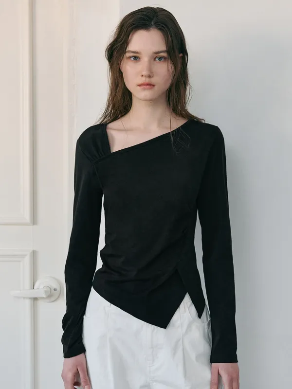 Curved Pintuck T-Shirt, Black