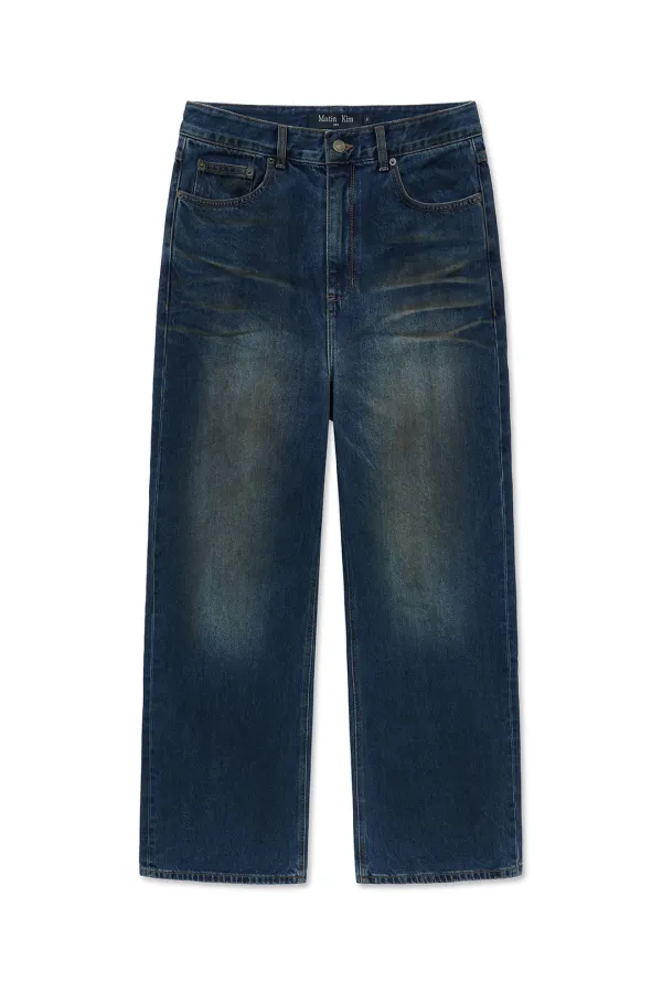 DIRTY WASHED DENIM PANTS FOR MEN IN BLUE