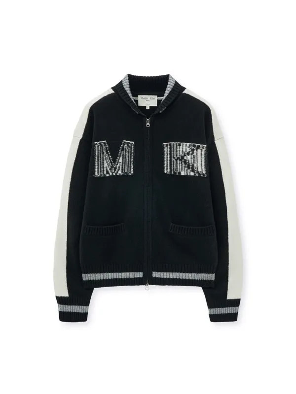 MATIN KIM INITIAL KNIT ZIP UP FOR WOMEN IN BLACK
