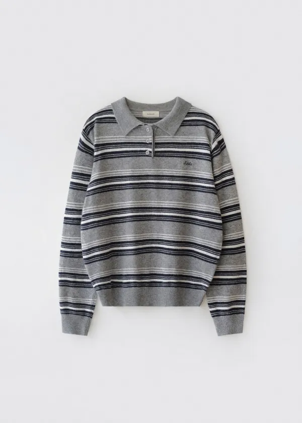 Figaro stripe polo knit (charcoal gray)