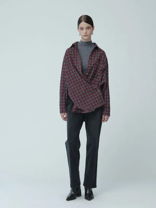 [REFURB] [ESSENTIEL] PALETTE Oversized Side-Button Check Shirt_Red Check