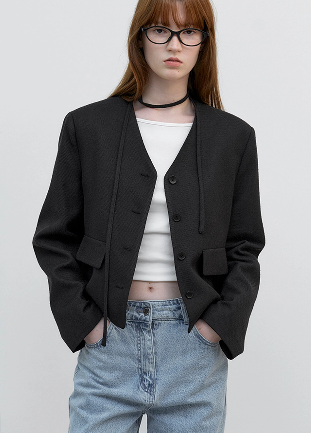 아뜰리에 나인 (JK-3044)STRING V-NECK TWEED JACKET 상품 이미지 2