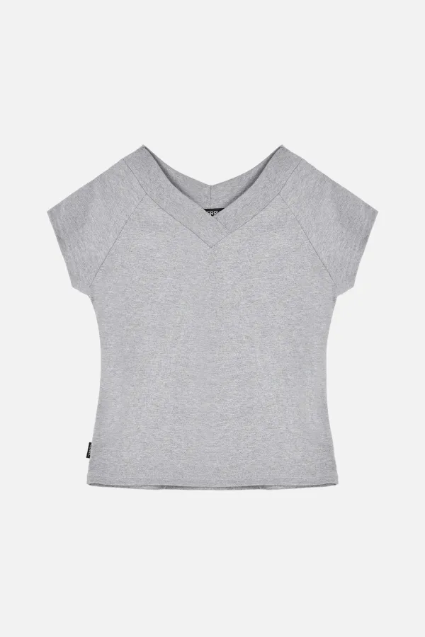 V-Neck Raglan Half Top _ Gray
