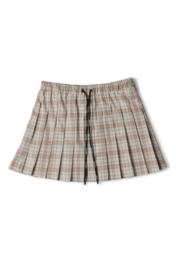 Pleats Mini Skirt Check Beige