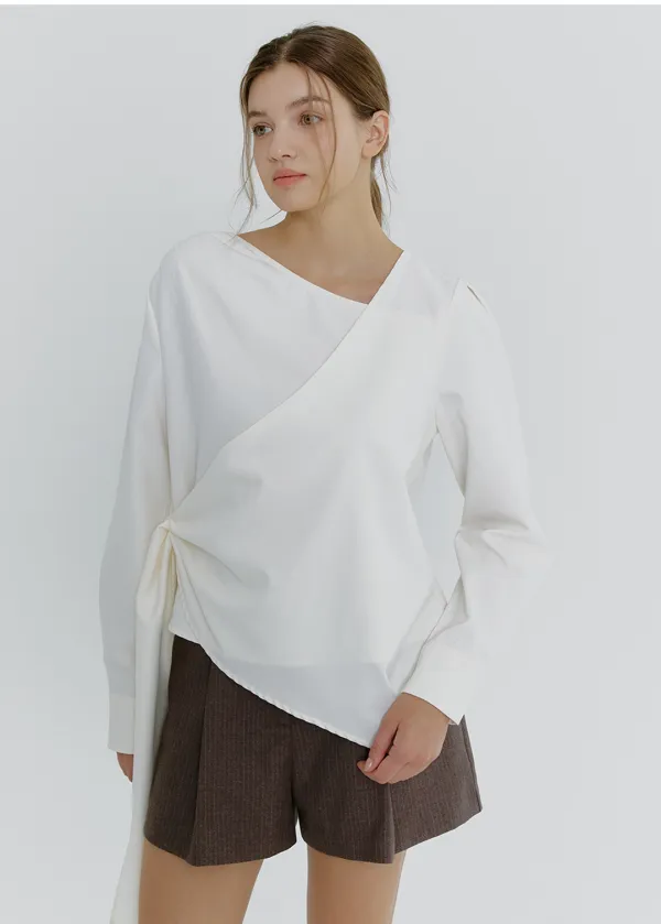 [44-120]  Milami Strap Layered Blouse  밀라미 스트랩 레이어드 블라우스 (가을-봄-출근룩-오피스룩-격식룩-미팅룩-데이트룩-데일리룩-레이어드-스트랩-랩블라우스-긴팔블라우스-여리핏-루즈핏-자체제작)