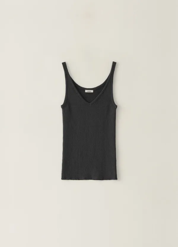 2ND / Ribbed V-neck Knit Top - Charcoal