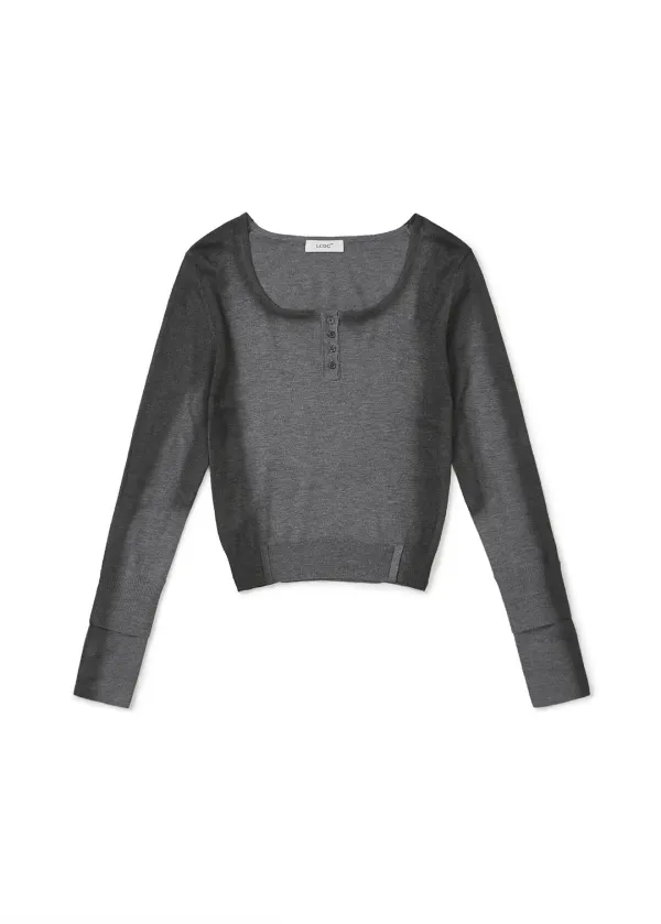 SPRAY WASHED U-NECK KNIT TOP (MELANGE GREY)