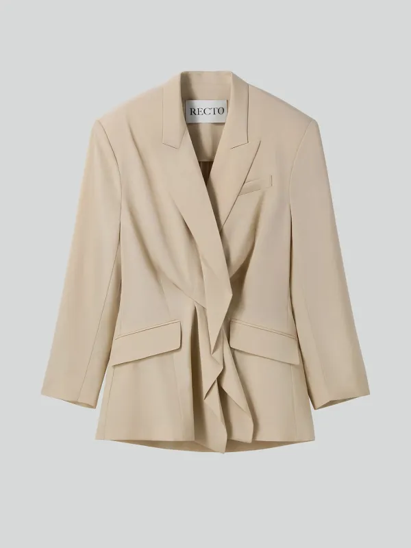 DRAPE DETAIL SUIT JACKET (LIGHT BEIGE)