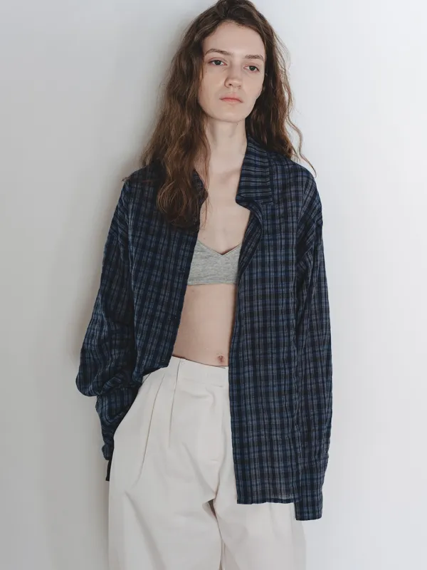 Grandpa check shirt - Navy