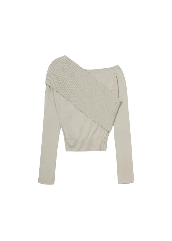 ONE-SHOULDER RIBBED KNIT, BEIGE