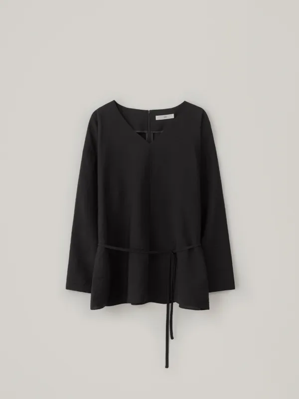 V-Neck Strap Blouse - Black
