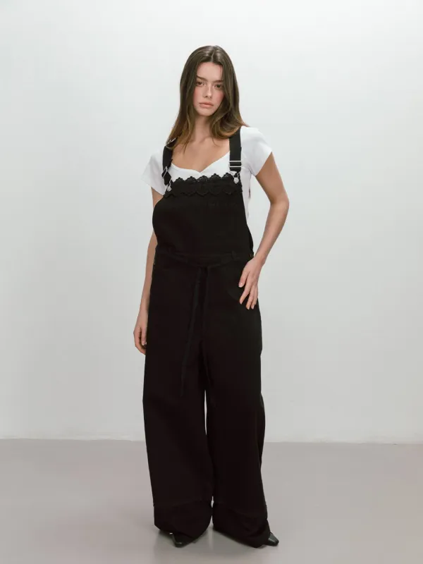 FLOWER LACE OVERALL / BLACK