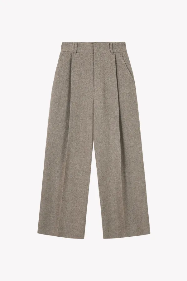 Muren Wool Herringbone Wide Pants (Beige)