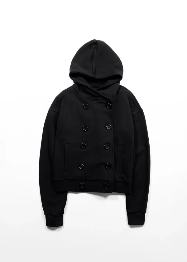 DOUBLE BUTTON NAPOLEON HOODIE - BLACK