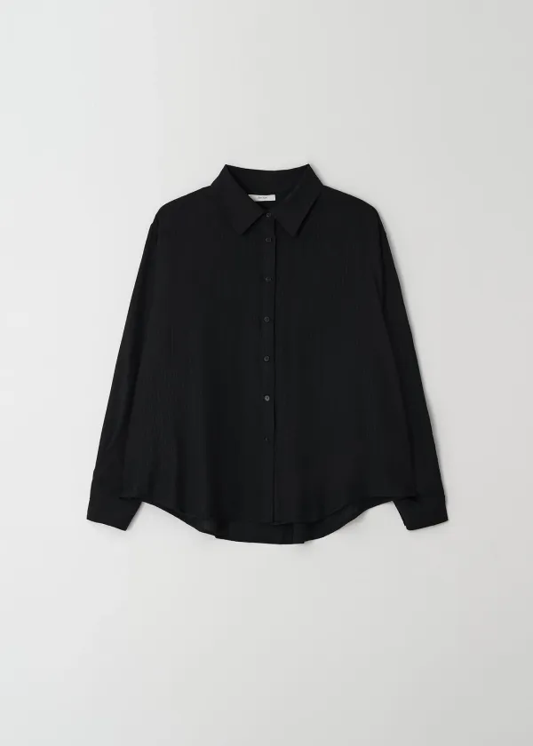 Wrinkle Button Wrap Shirts(Black)