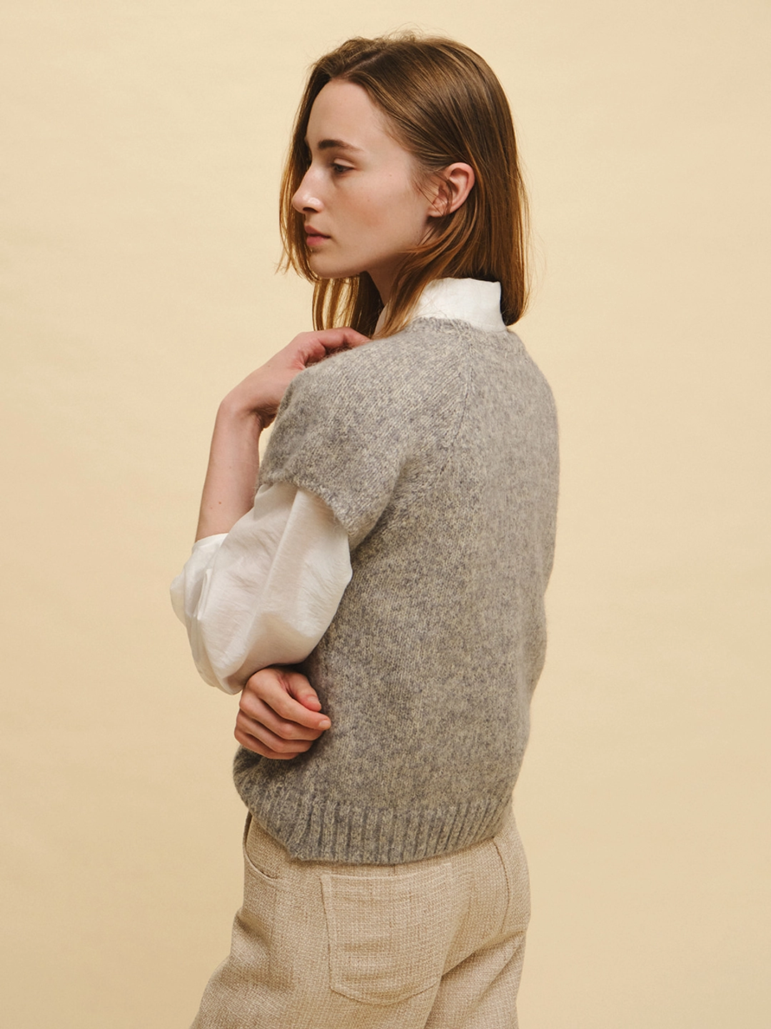 르니나 RAVEL angora blend short sleeve knit_gray 상품 이미지 3