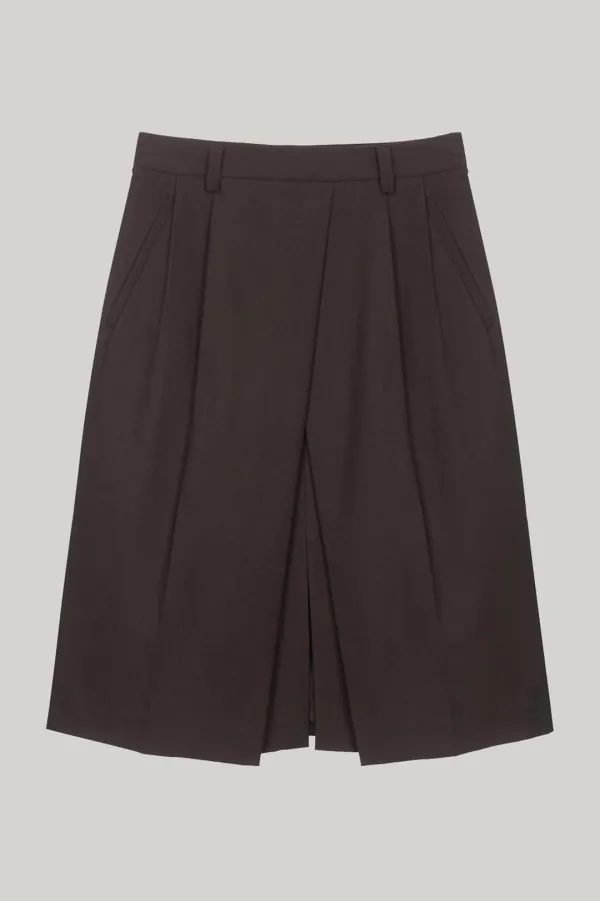 H-LINE SLIT WRAP SKIRT BROWN
