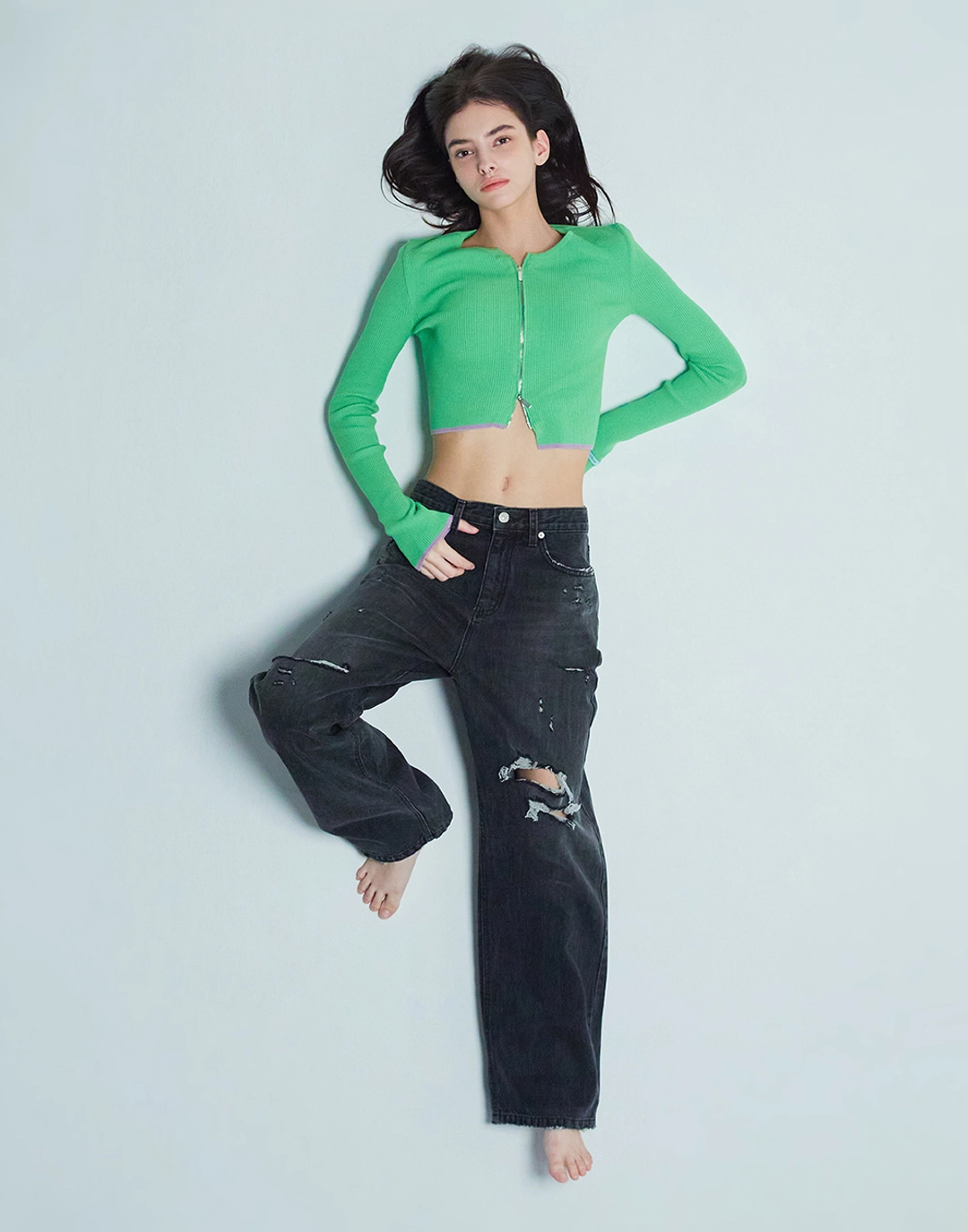 인스턴트펑크 디스트로이드 데님 팬츠 - 블랙 상품 이미지 2