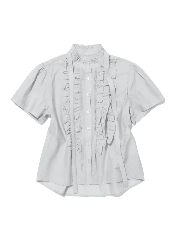 [WOMEN] SCARF RUFFLE PINTUCK BLOUSE_LIGHT GREY