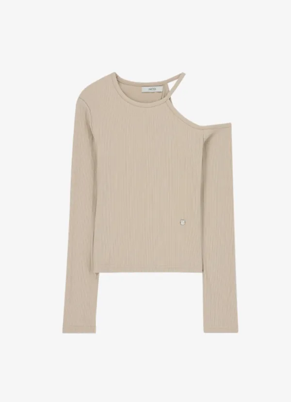 숄더 컷아웃 긴팔 티셔츠_LIGHT BEIGE