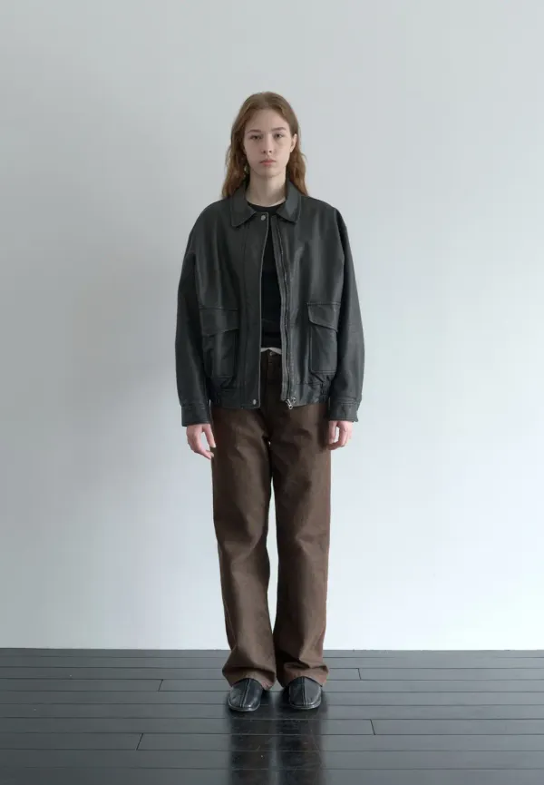 Vintage leather blouson jacket (black)