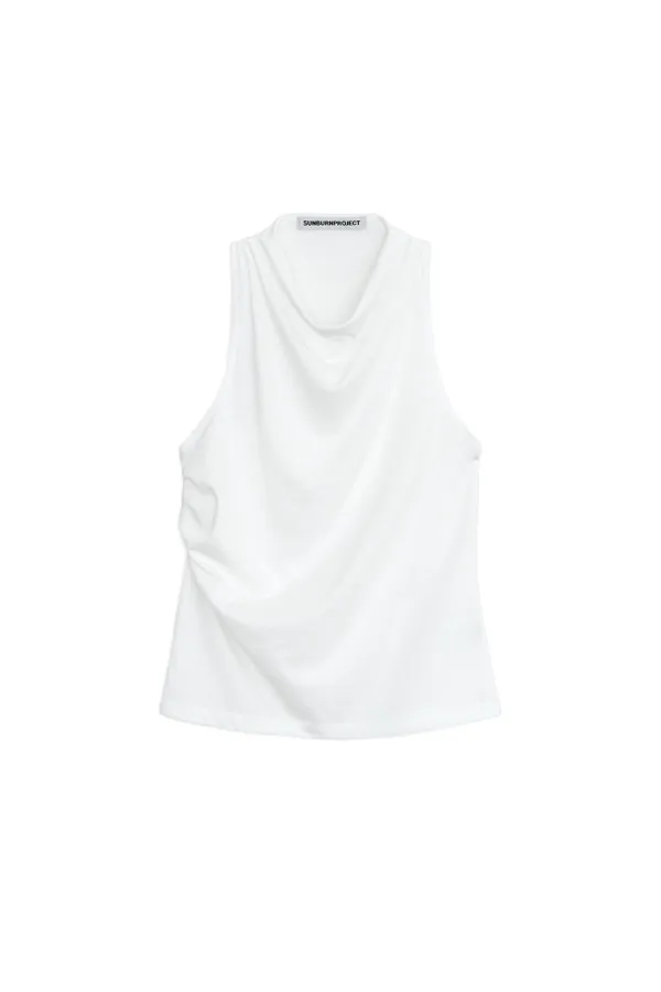 PIN TUCK HALTER NECK SLEEVELESS TOP, WHITE