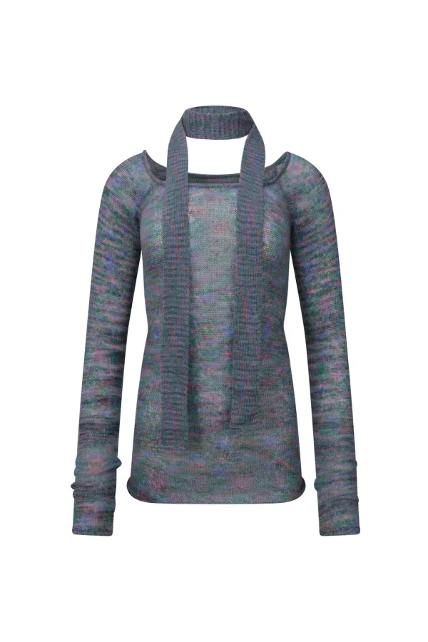 MIXED MUFFLER KNIT BLUE