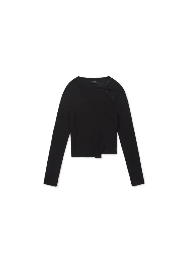 RUFFLED NECK LINE JERSEY TOP (BLACK)