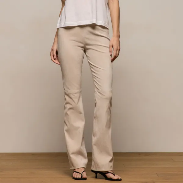 Stretch Suede Bootcut Pant - Ecru