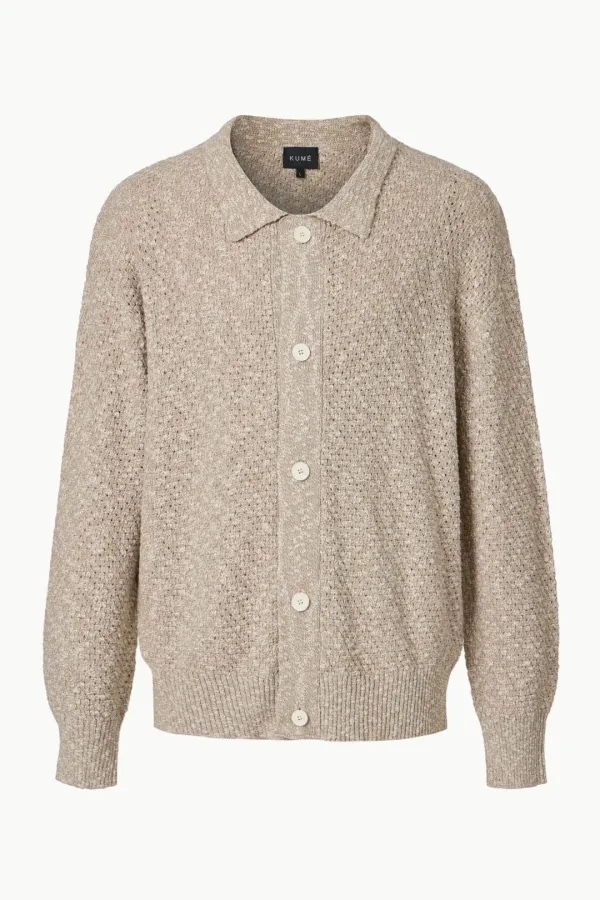 Men\'s Slub Melange Knitted Cardigan, Beige