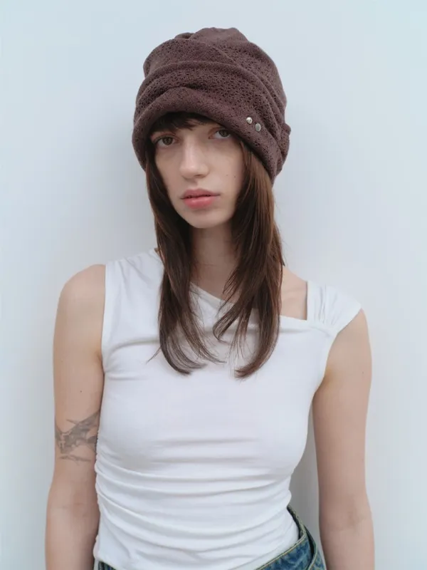 Pointelle Symbol Beanie [Brown]