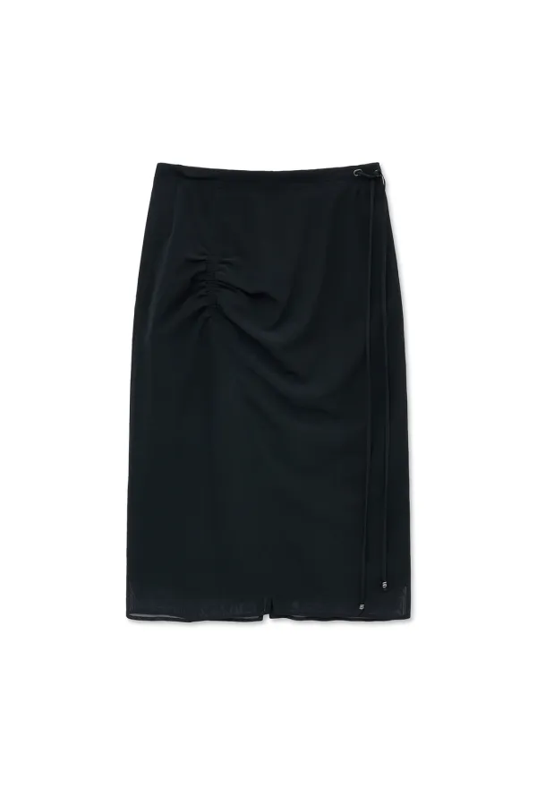LAYERED STRING MIDI SKIRT IN BLACK