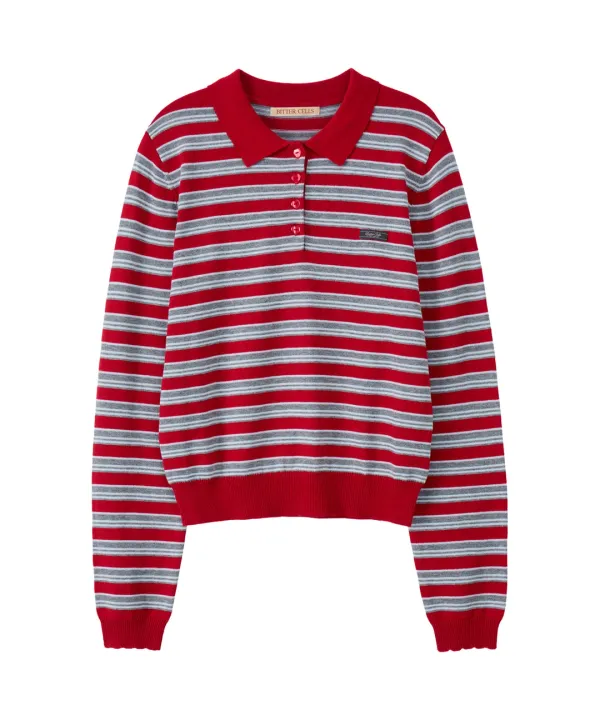 Lolly Stripe Collar Knit-Red
