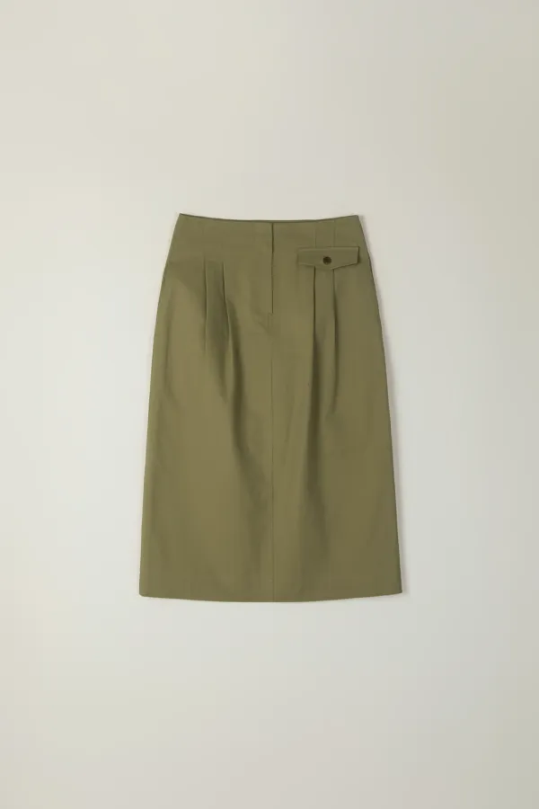 BRIT PINTUCK SKIRT_KHAKI BEIGE