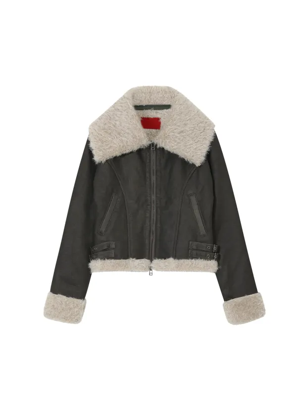 OVER COLLAR SHEARING JACKET, BROWN