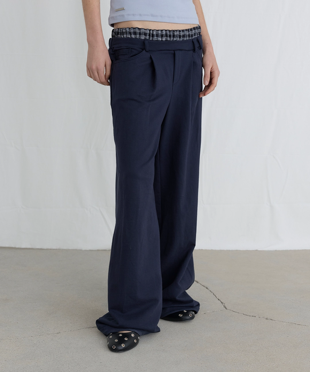 오데스 UNDERWEAR LAYERED SWEAT PANTS - NAVY 상품 이미지 1