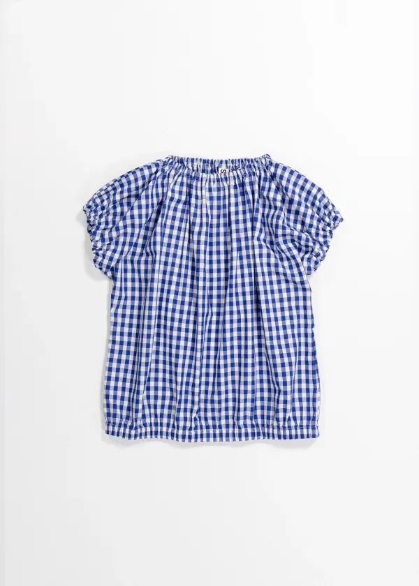 VOLUME SHIRRING CHECK TOP - BLUE CHECK