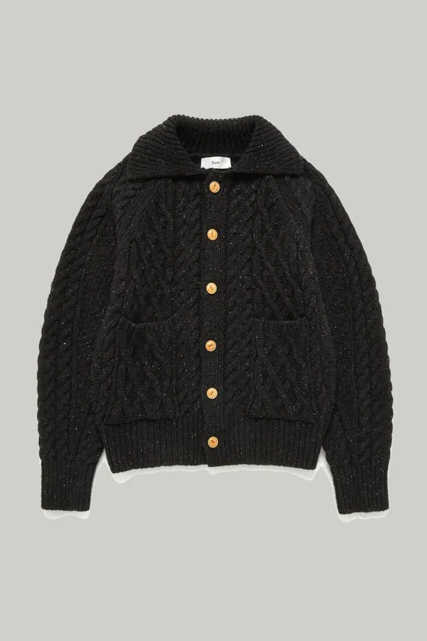 UNISEX FISHERMAN KNIT CARDIGAN BLACK