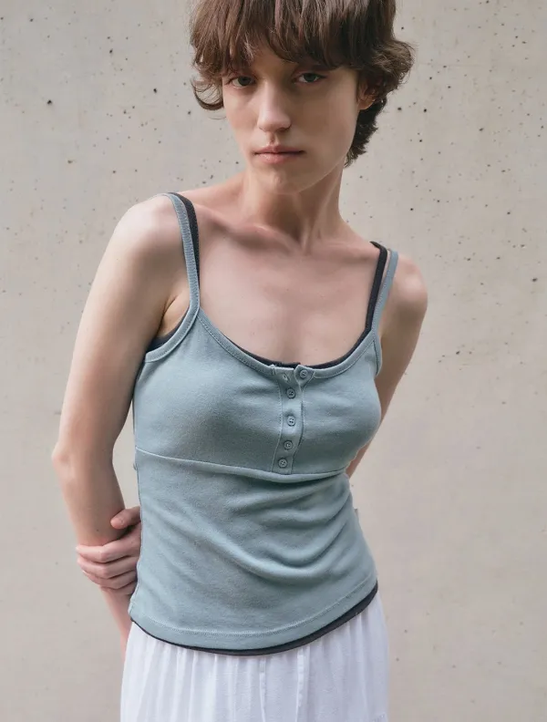 Button placket layered tank top_Sky blue