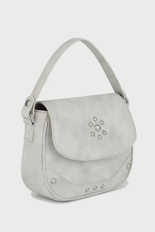 VINTAGE STUD TOP HANDLE BAG (LIGHT GREY)